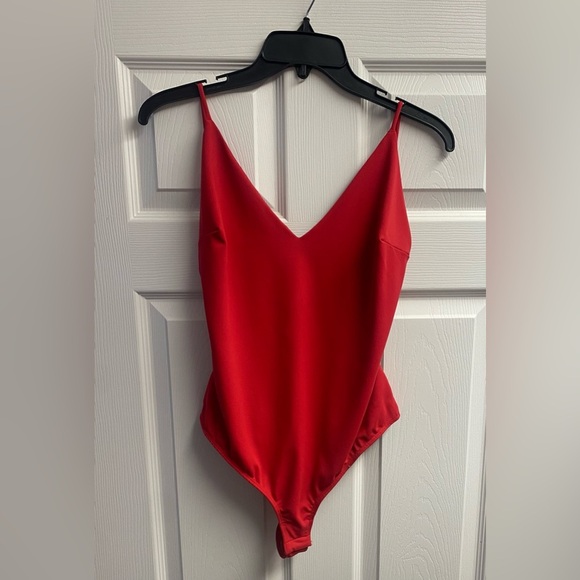 Free People Tops - *SOLD* Free People Intimately Bright Red Bodysuit W/ Open Back Size Large